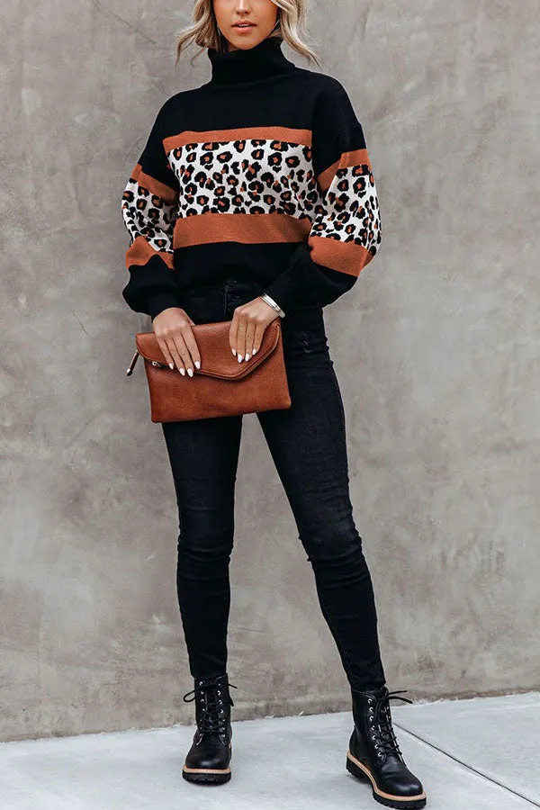 Wild Thing Leopard Colorblock Turtleneck Sweater