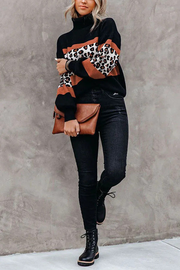 Wild Thing Leopard Colorblock Turtleneck Sweater