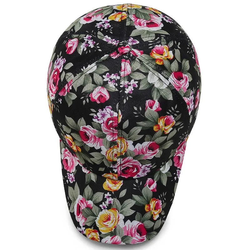 Women's Hip Hop Dustproof Rose Floral Print Embroidery Sport Baseball Cap