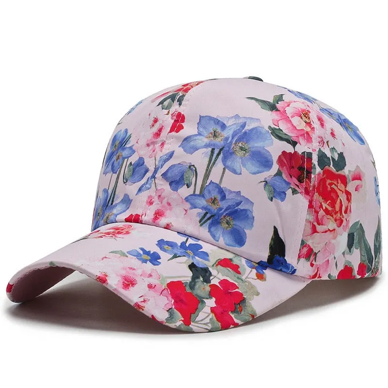 Women's Hip Hop Dustproof Rose Floral Print Embroidery Sport Baseball Cap