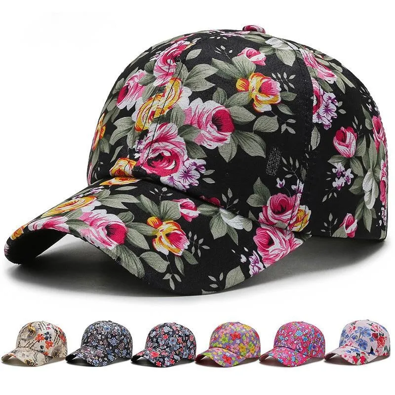 Women's Hip Hop Dustproof Rose Floral Print Embroidery Sport Baseball Cap