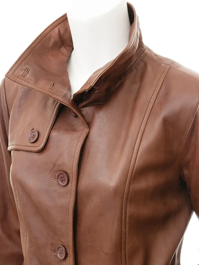 WOMENS LEATHER TRENCH COAT IN BROWN: CAMPBELL