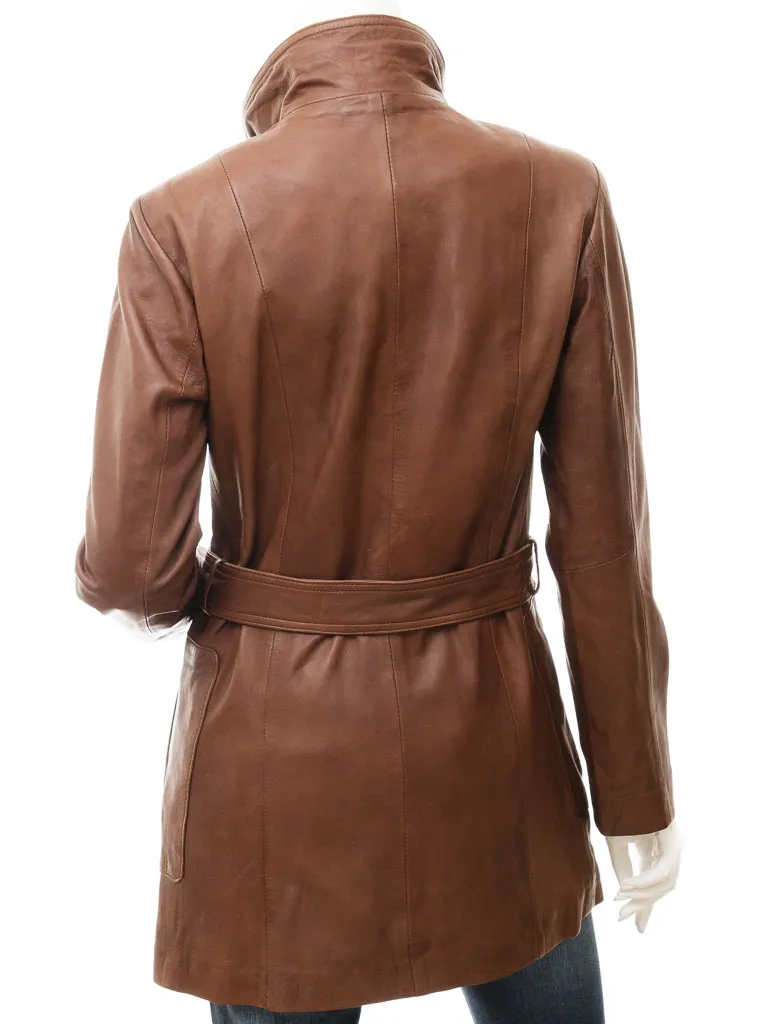 WOMENS LEATHER TRENCH COAT IN BROWN: CAMPBELL