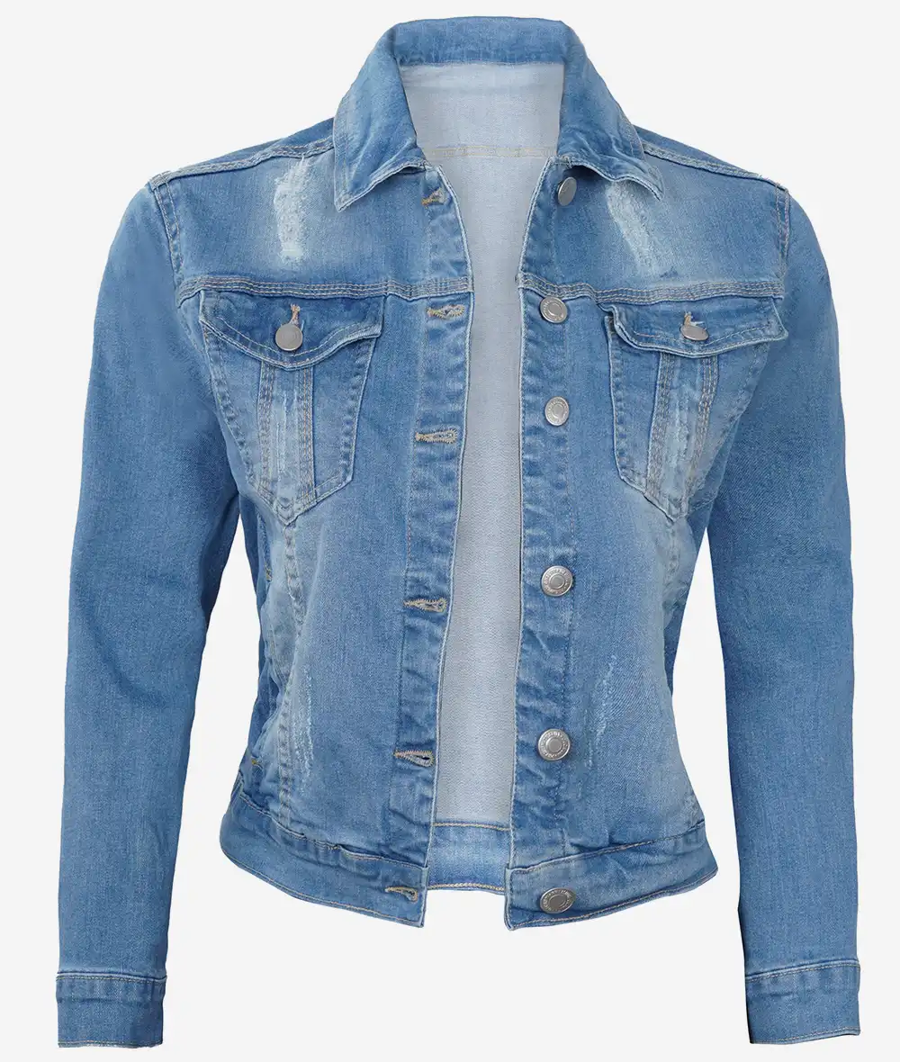 Womens Light Blue Trucker Style Denim Jacket