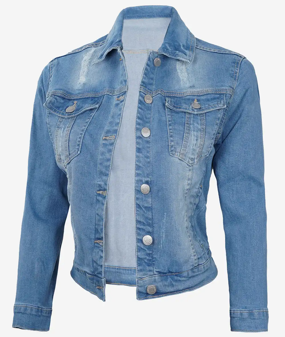 Womens Light Blue Trucker Style Denim Jacket