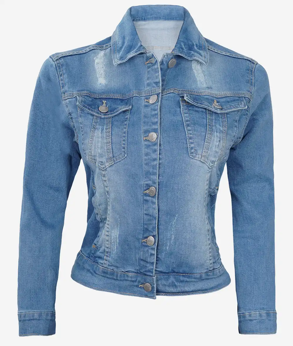 Womens Light Blue Trucker Style Denim Jacket