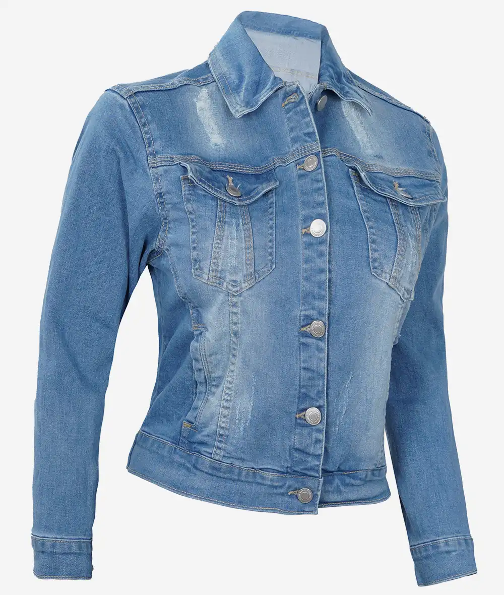 Womens Light Blue Trucker Style Denim Jacket