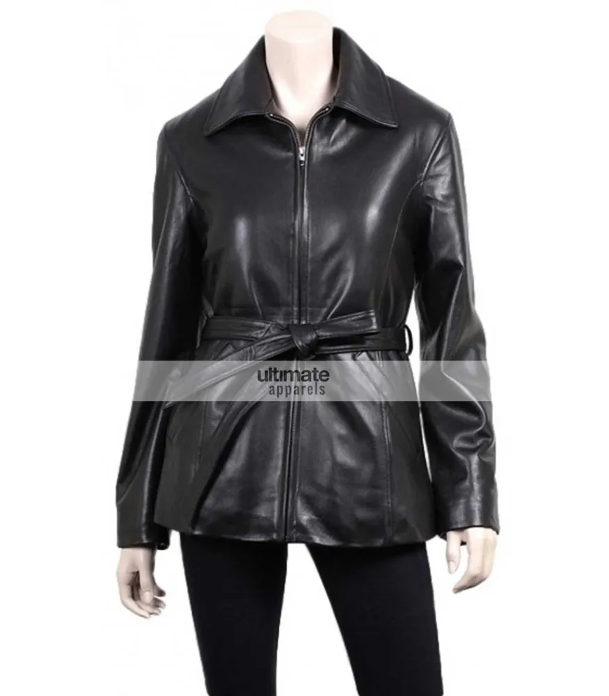 Women's Slim Fit Black Leather Blazer Coat