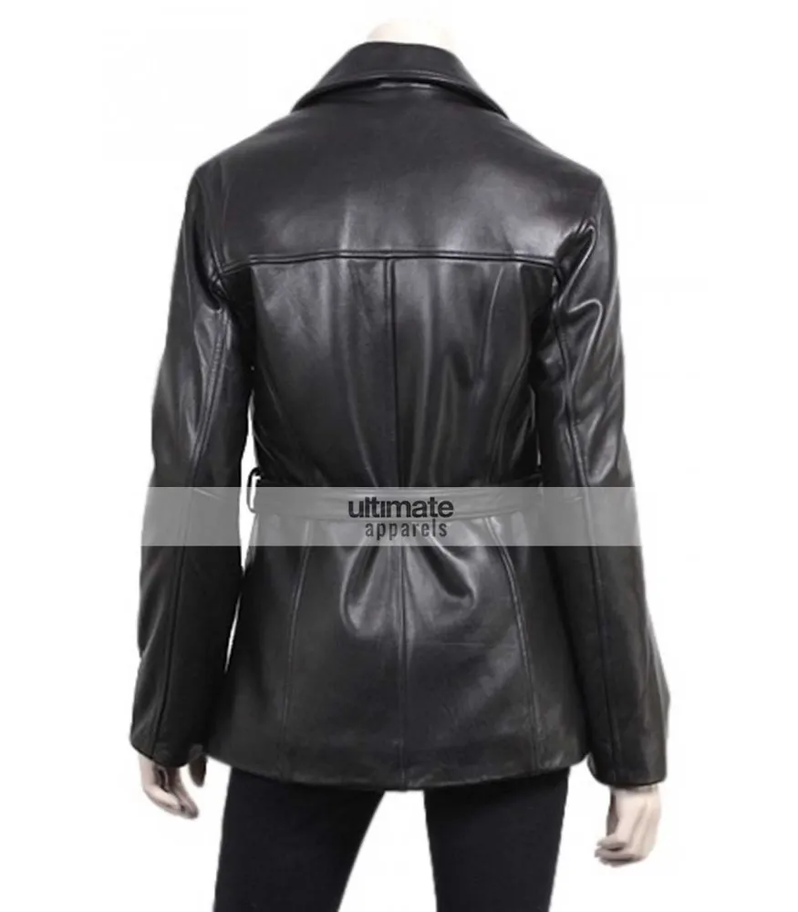 Women's Slim Fit Black Leather Blazer Coat