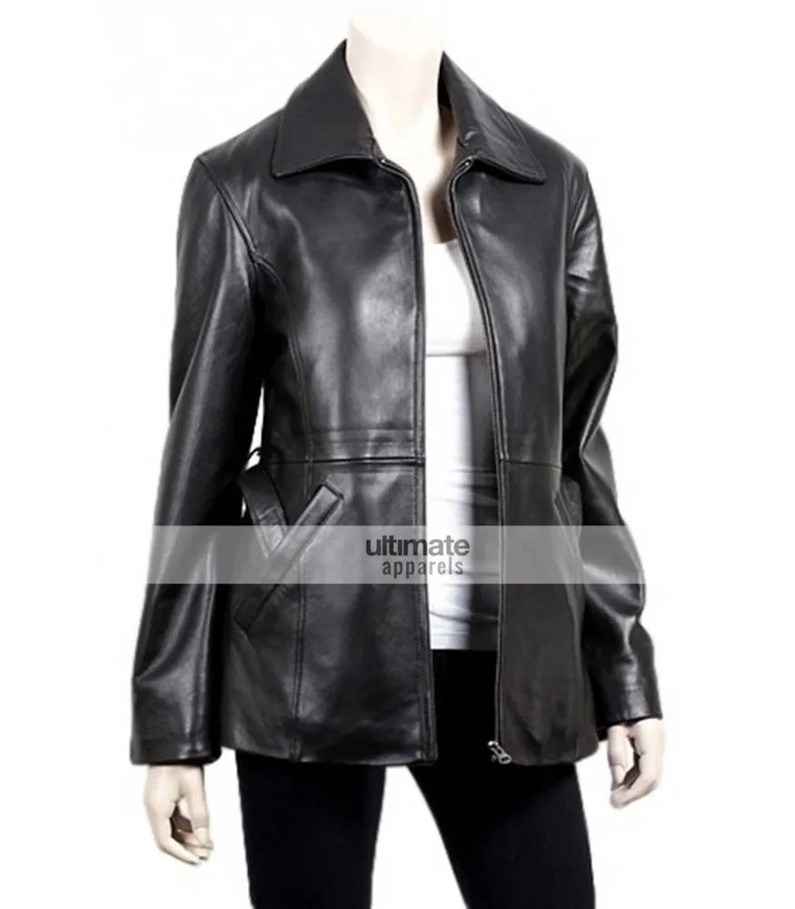 Women's Slim Fit Black Leather Blazer Coat