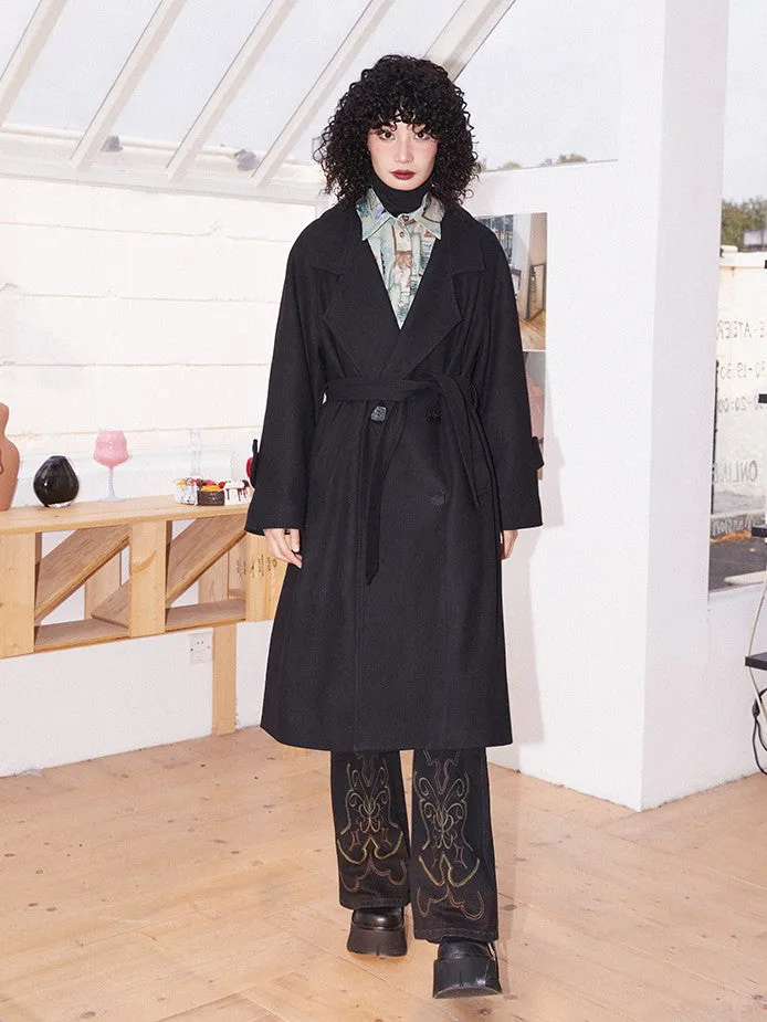 Wool Stripe Oversize Vintage Frop-Shoulder Long-Coat