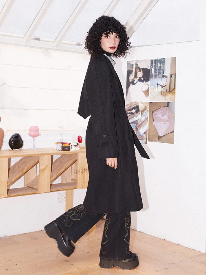 Wool Stripe Oversize Vintage Frop-Shoulder Long-Coat