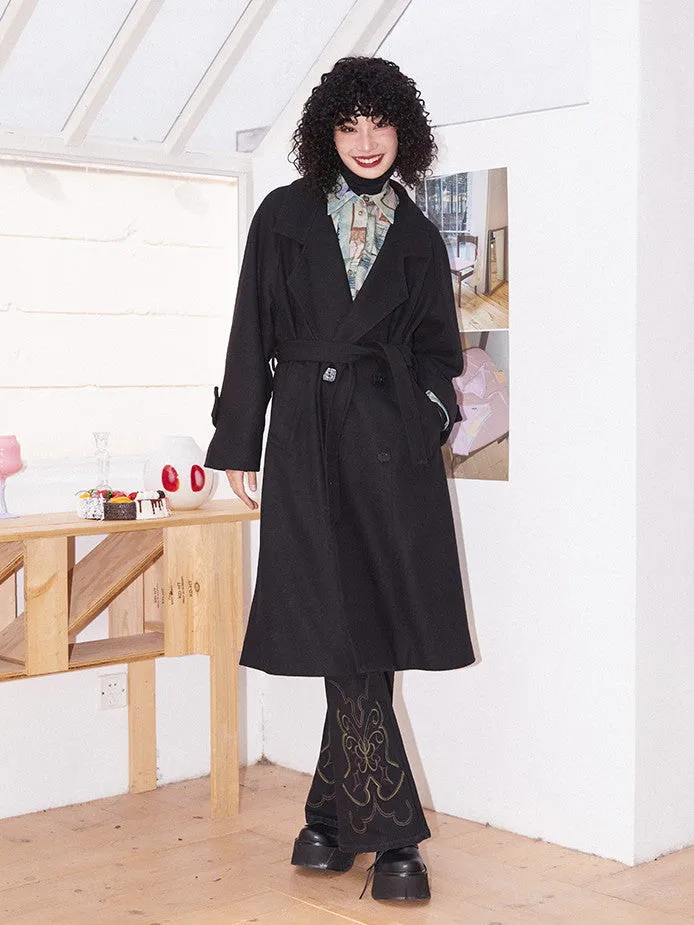 Wool Stripe Oversize Vintage Frop-Shoulder Long-Coat