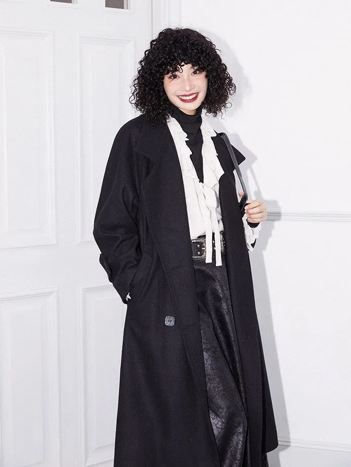 Wool Stripe Oversize Vintage Frop-Shoulder Long-Coat