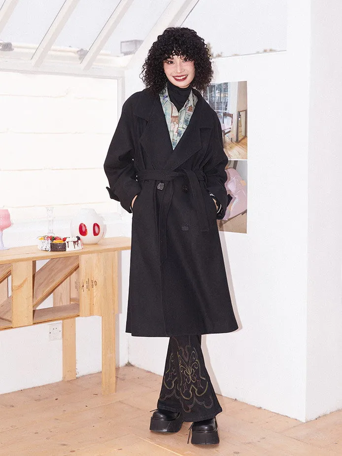 Wool Stripe Oversize Vintage Frop-Shoulder Long-Coat